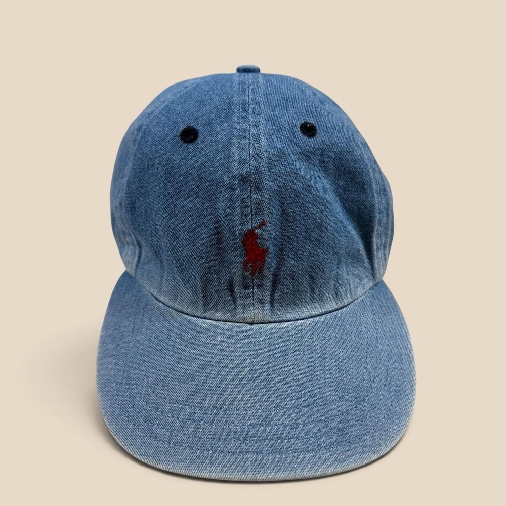 Vintage Polo Ralph Lauren Chambray Hat Denim Pony Adjustable Cap Light Wear
